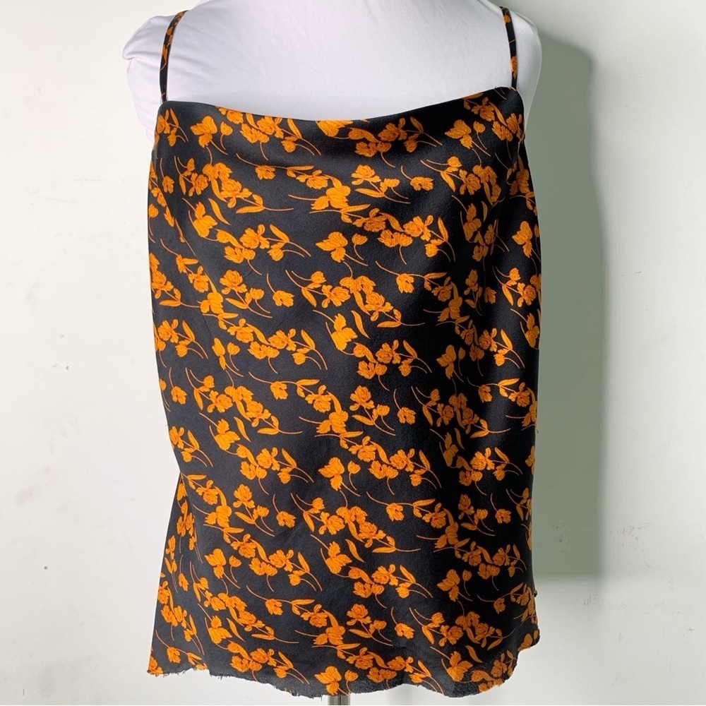 Polly Women's Black/Orange Floral Strap Cami Top Size 12